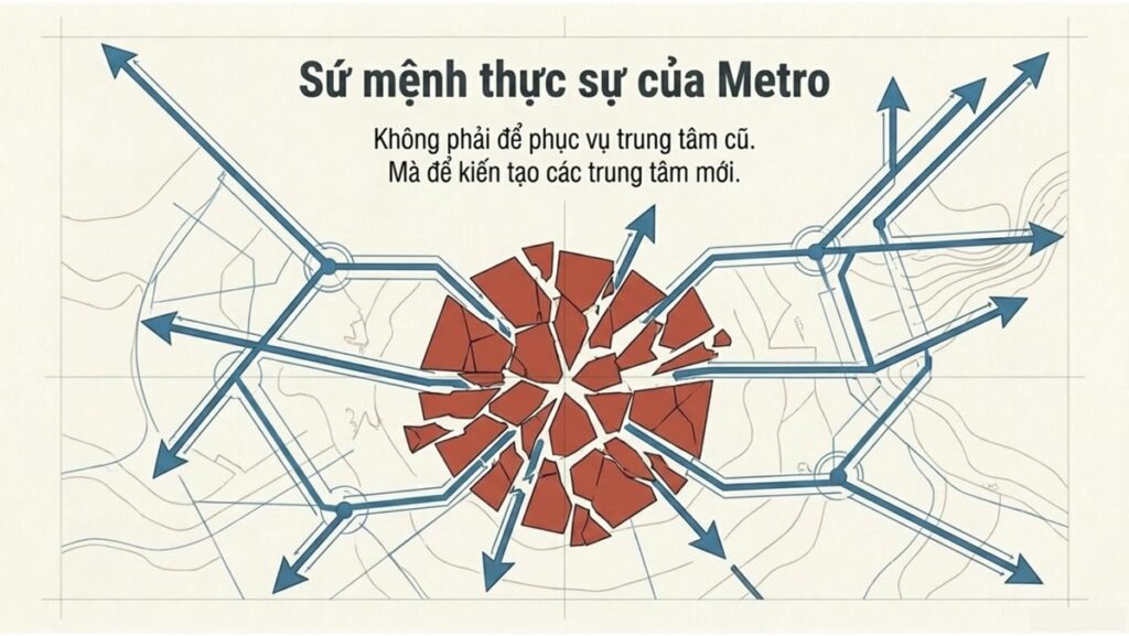 Sơ đồ mạng metro Hà Nội toả ra tạo các trung tâm mới thay vì dồn về trung tâm cũ