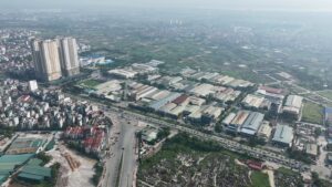 Flycam nhìn xuống các khu đô thị phía Tây Hà Nội, khu vực Hoài Đức